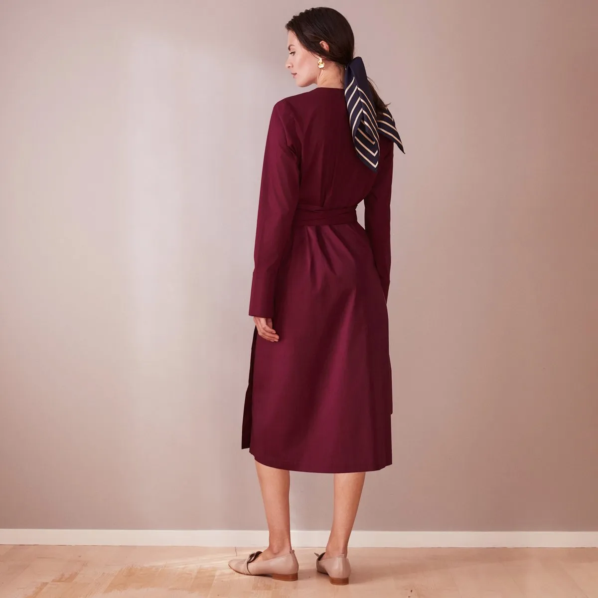 Long Sleeve Midi Wrap Dress Wine Red