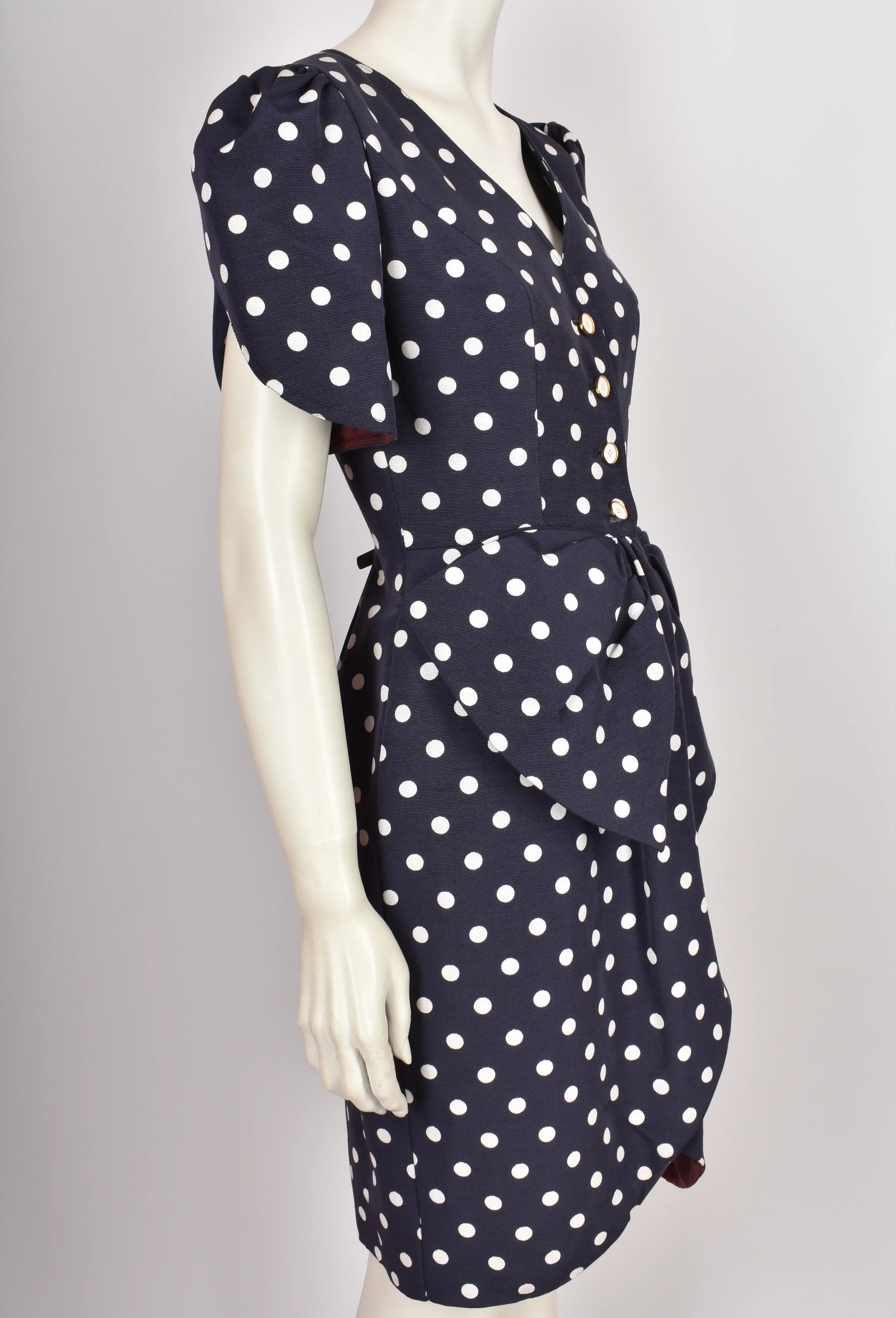 LORCAN MULLANY FOR BELLEVILLE SASSOON NAVY POLKA DOT DRESS