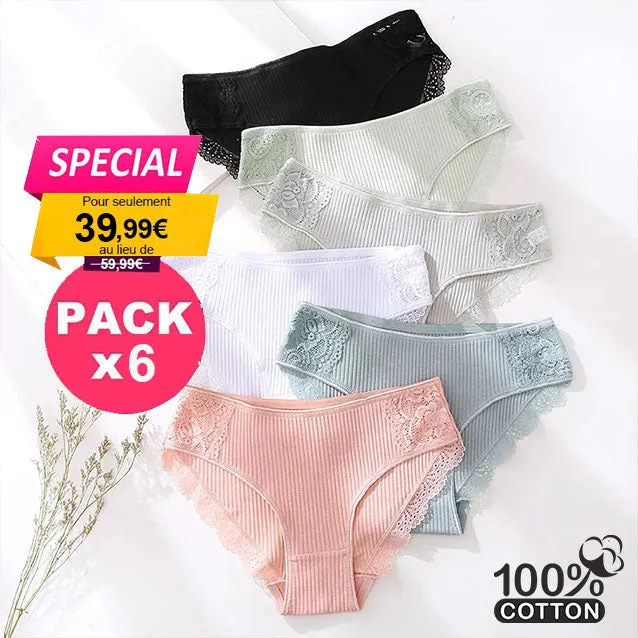 Lot de 6 culottes coton en dentelle CAMILIA