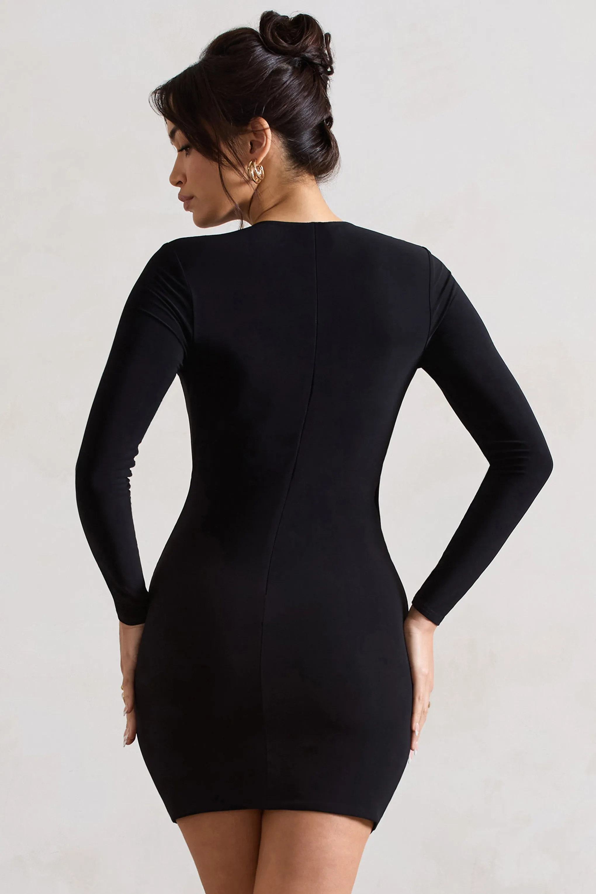 Maria | Black Bodycon Plunge-Neck Mini Dress