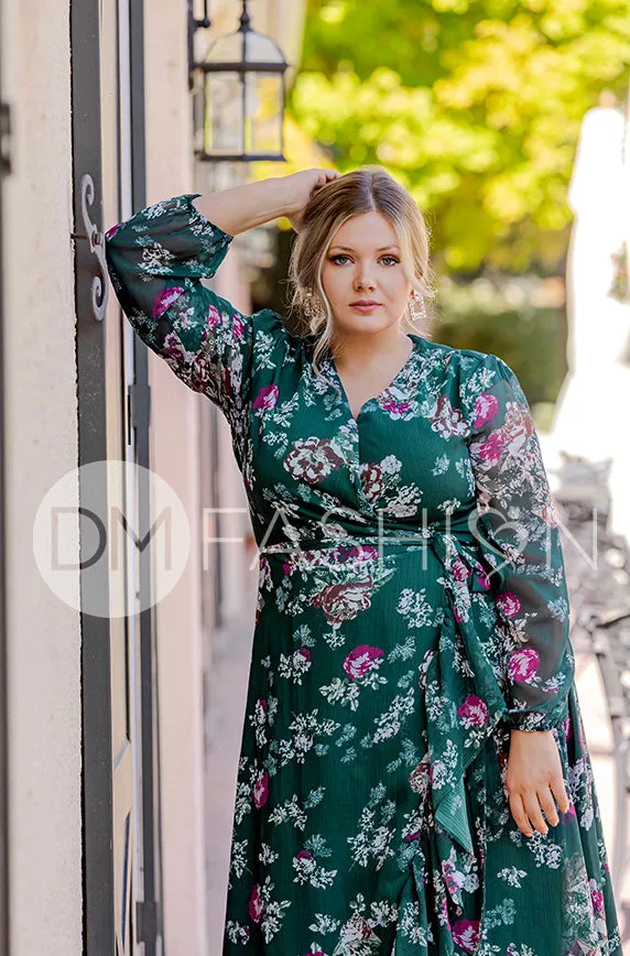 Melanee Pine Floral Wrap Dress - DM Exclusive - Maternity Friendly - Nursing Friendly - Restocked