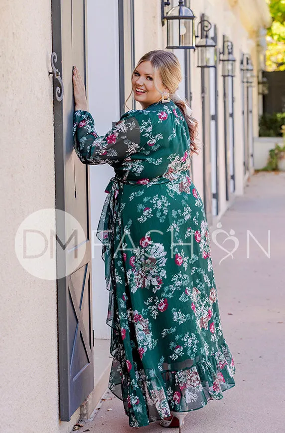 Melanee Pine Floral Wrap Dress - DM Exclusive - Maternity Friendly - Nursing Friendly - Restocked