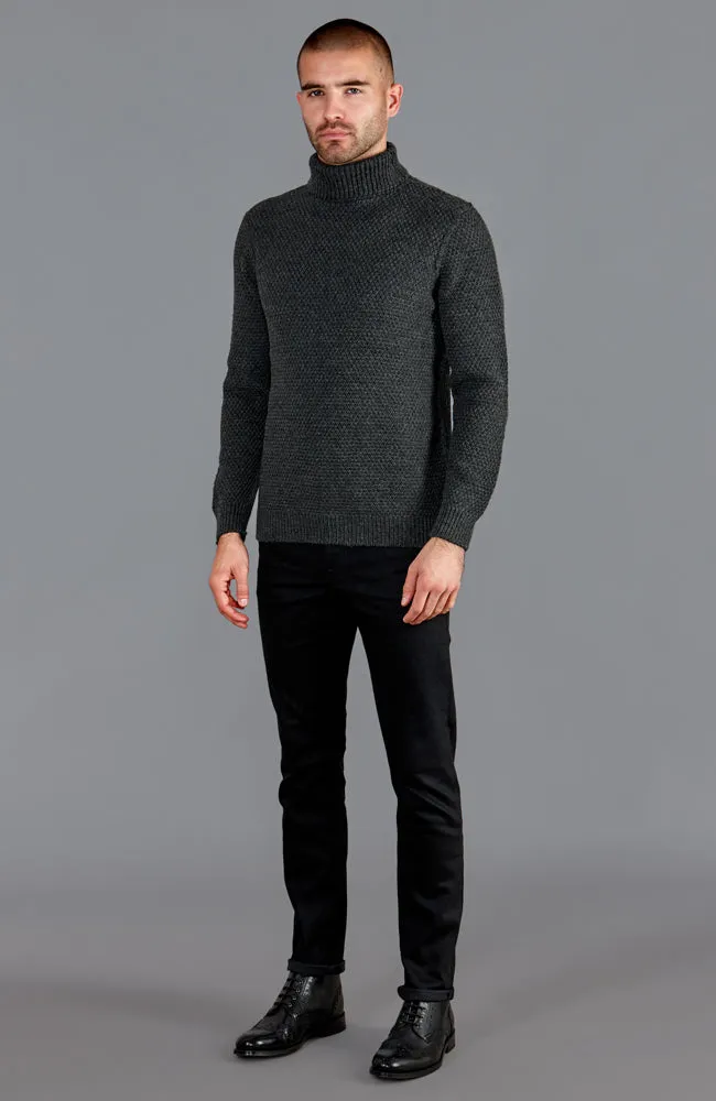 Mens Merino Wool Fishermans Roll Neck Moss Stitch Jumper