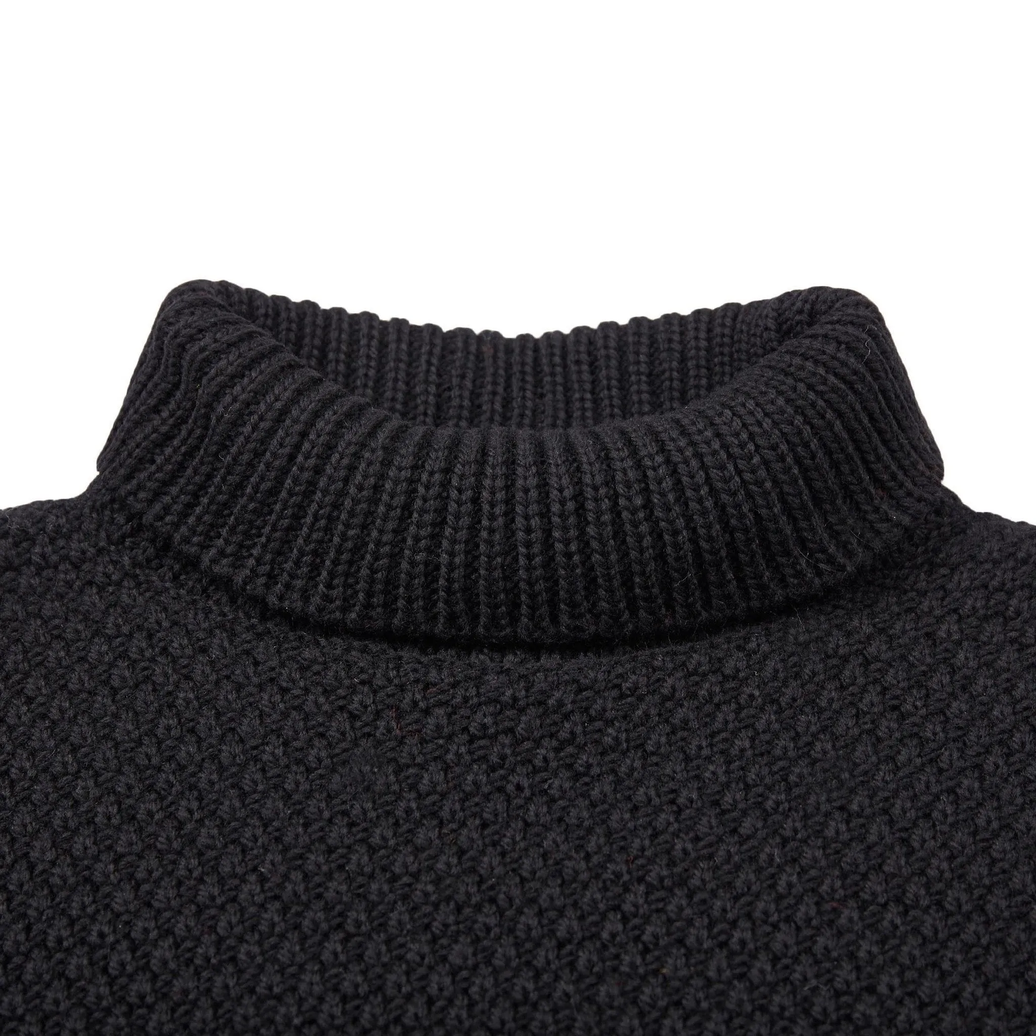 Mens Merino Wool Fishermans Roll Neck Moss Stitch Jumper