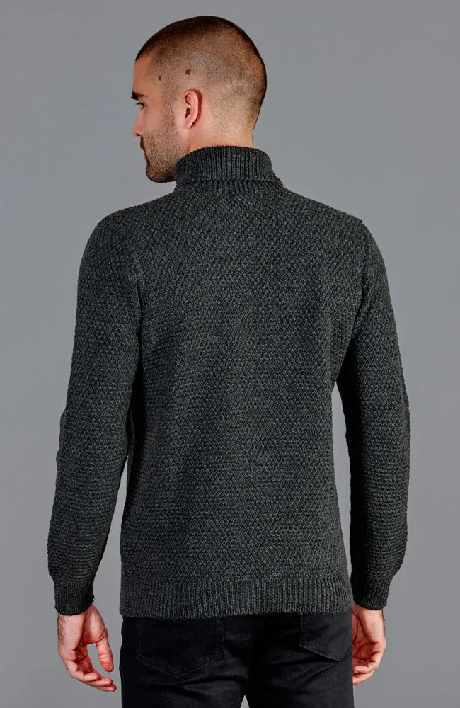 Mens Merino Wool Fishermans Roll Neck Moss Stitch Jumper