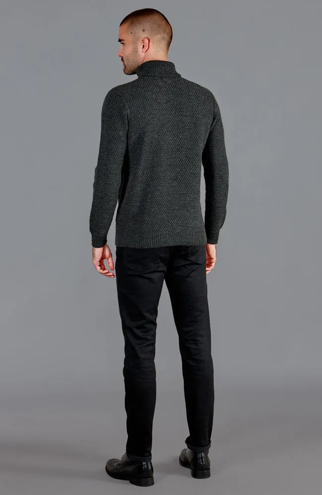 Mens Merino Wool Fishermans Roll Neck Moss Stitch Jumper