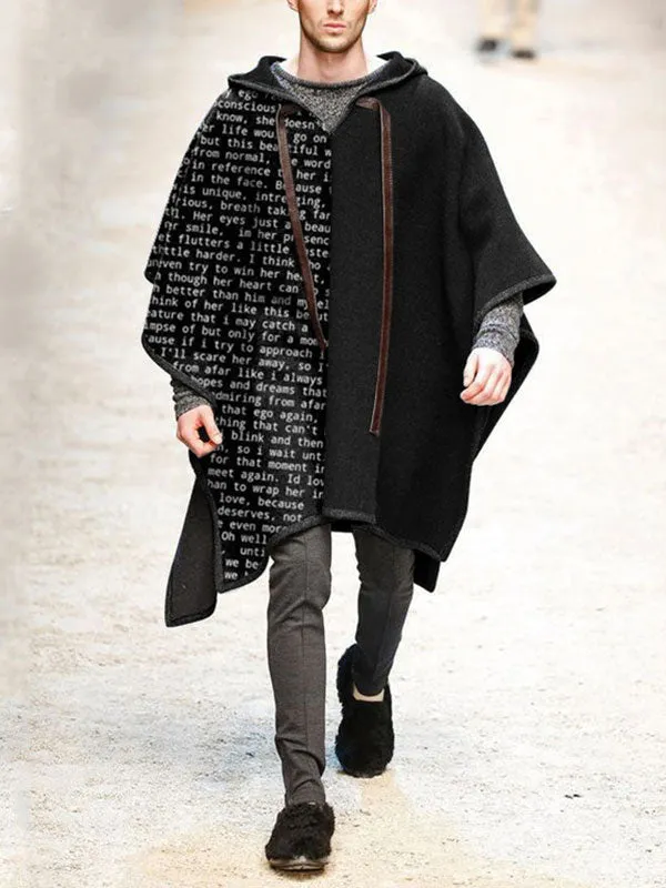 Men's Patchwork Printed Woolen Poncho Hoodie