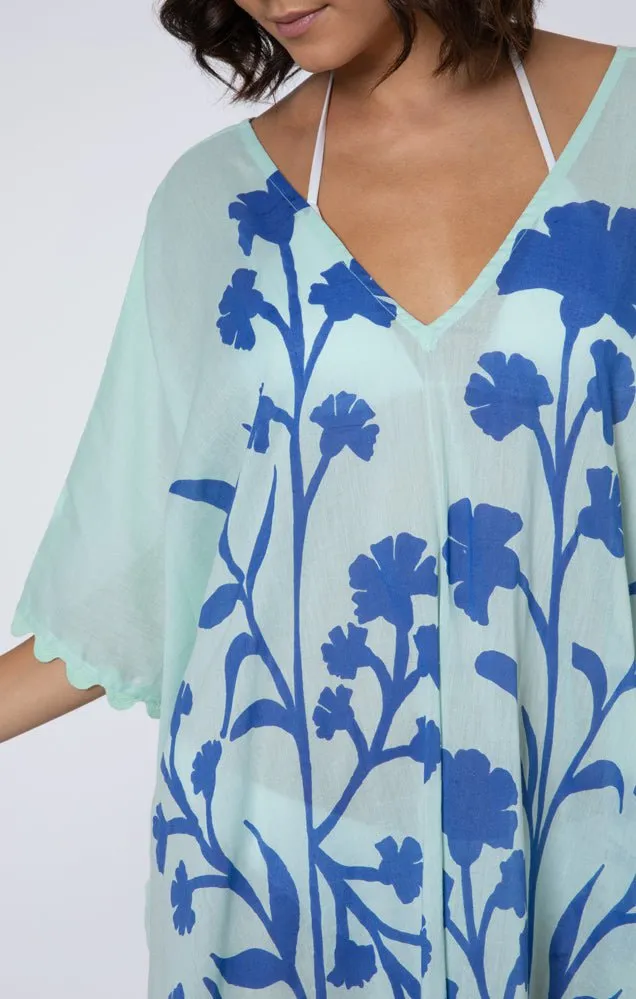 Midi Poncho Caftan Majorelle Print Aqua/blue