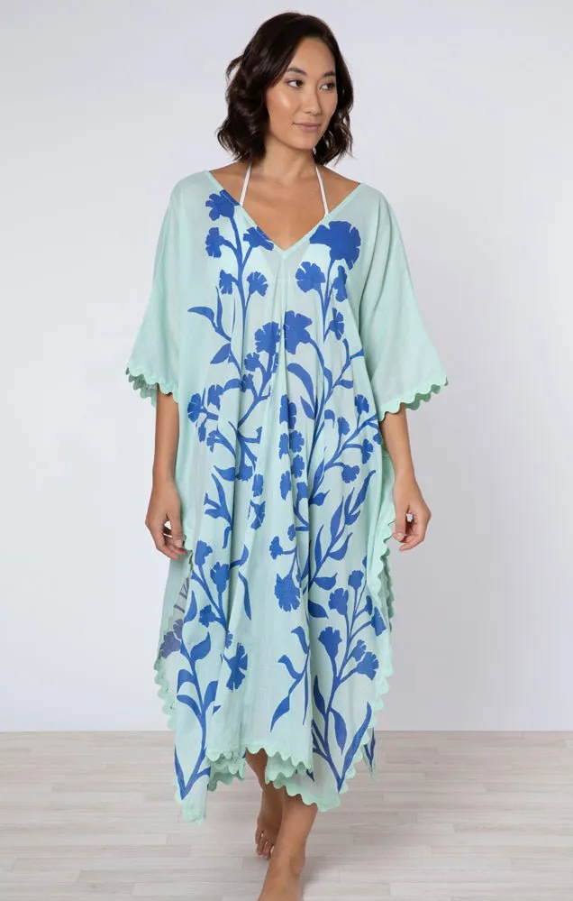 Midi Poncho Caftan Majorelle Print Aqua/blue