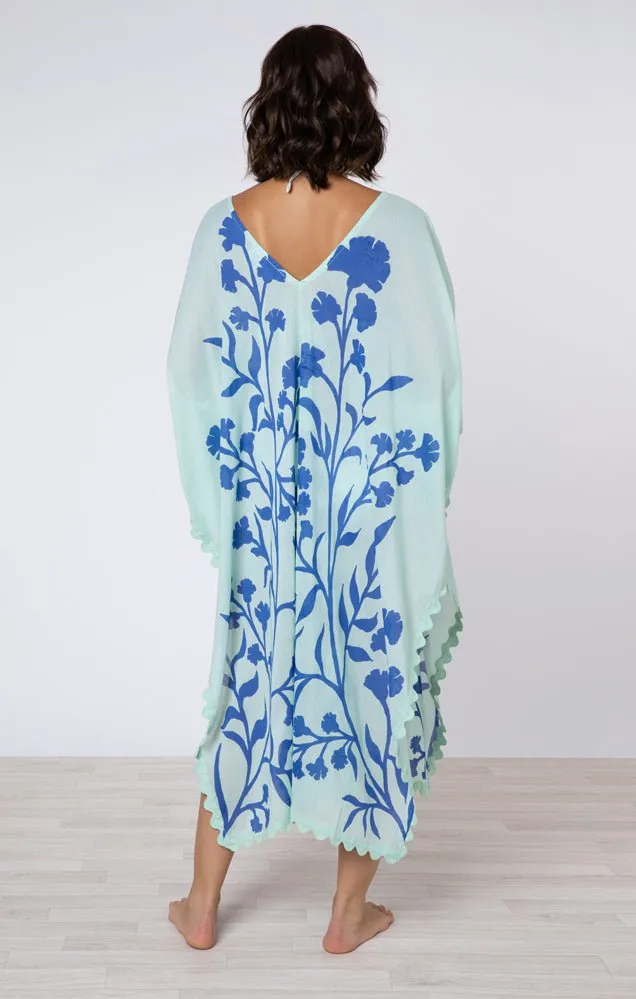 Midi Poncho Caftan Majorelle Print Aqua/blue