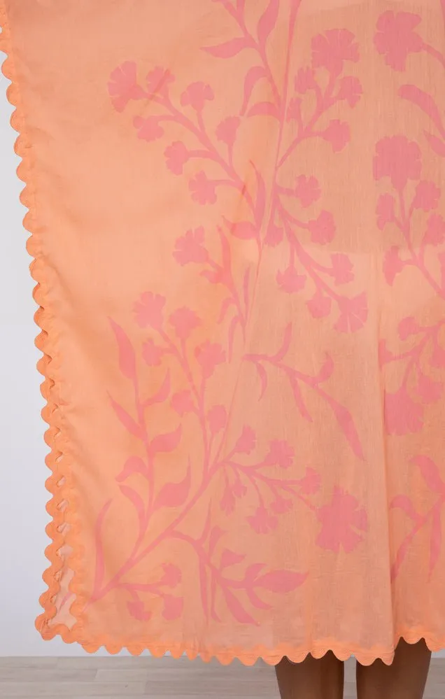 Midi Poncho Caftan Majorelle Print Peach Pink