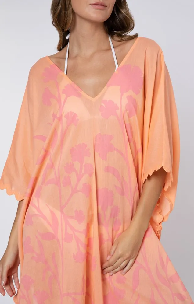 Midi Poncho Caftan Majorelle Print Peach Pink