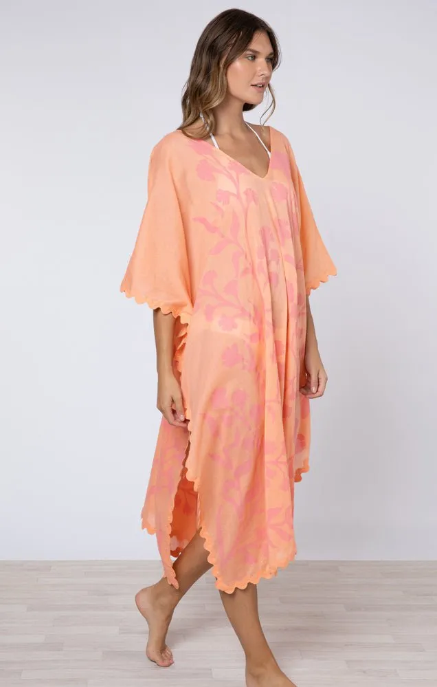 Midi Poncho Caftan Majorelle Print Peach Pink