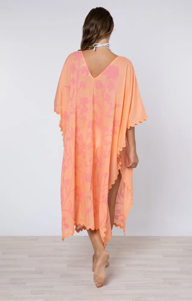 Midi Poncho Caftan Majorelle Print Peach Pink