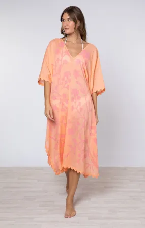 Midi Poncho Caftan Majorelle Print Peach Pink