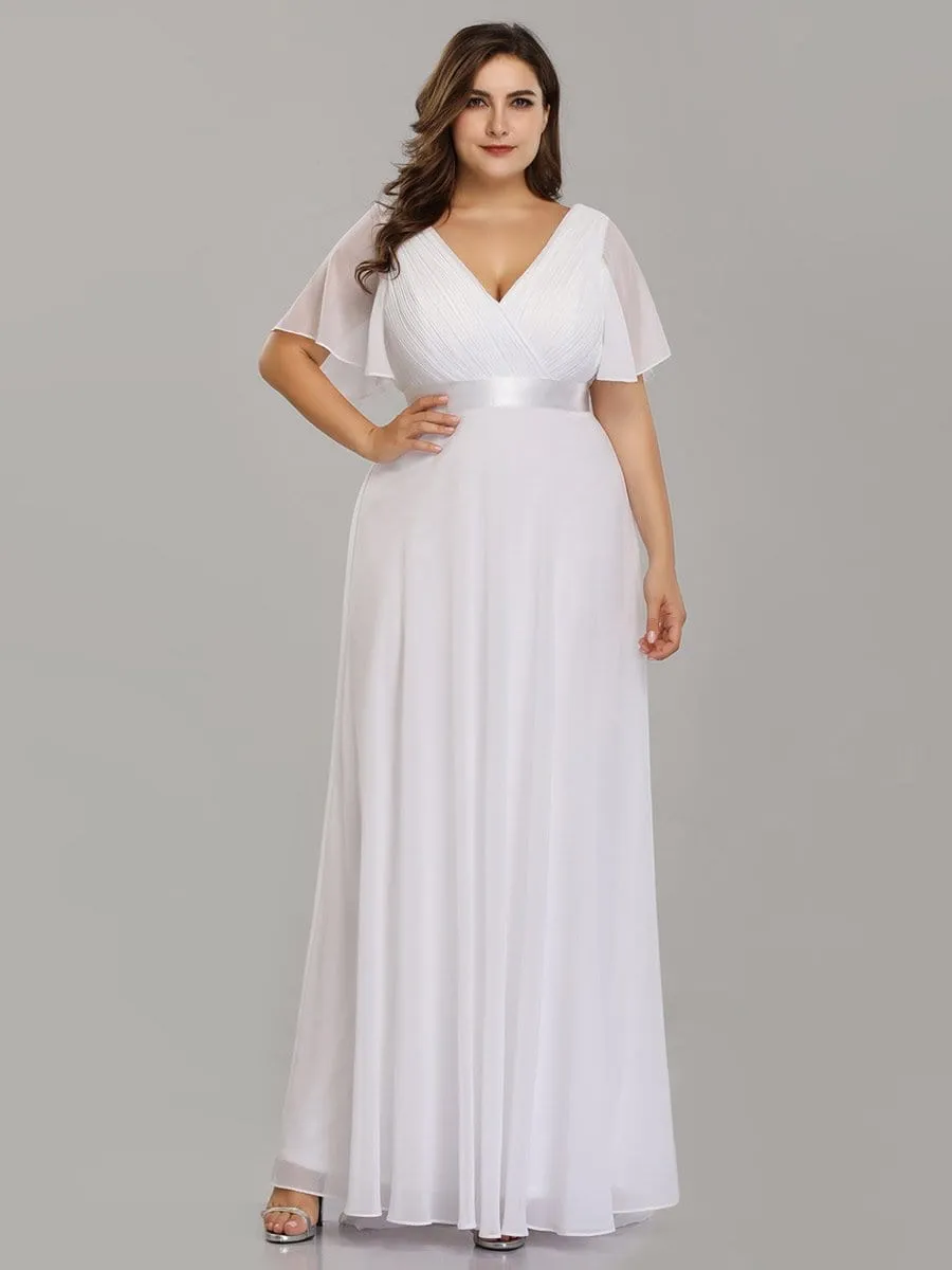 Minimalist Maxi Chiffon Beach Wedding Dress with Satin Belt