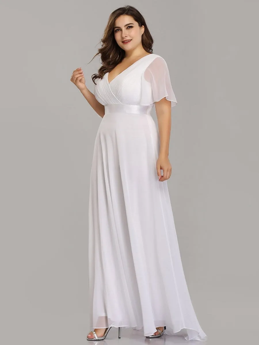 Minimalist Maxi Chiffon Beach Wedding Dress with Satin Belt