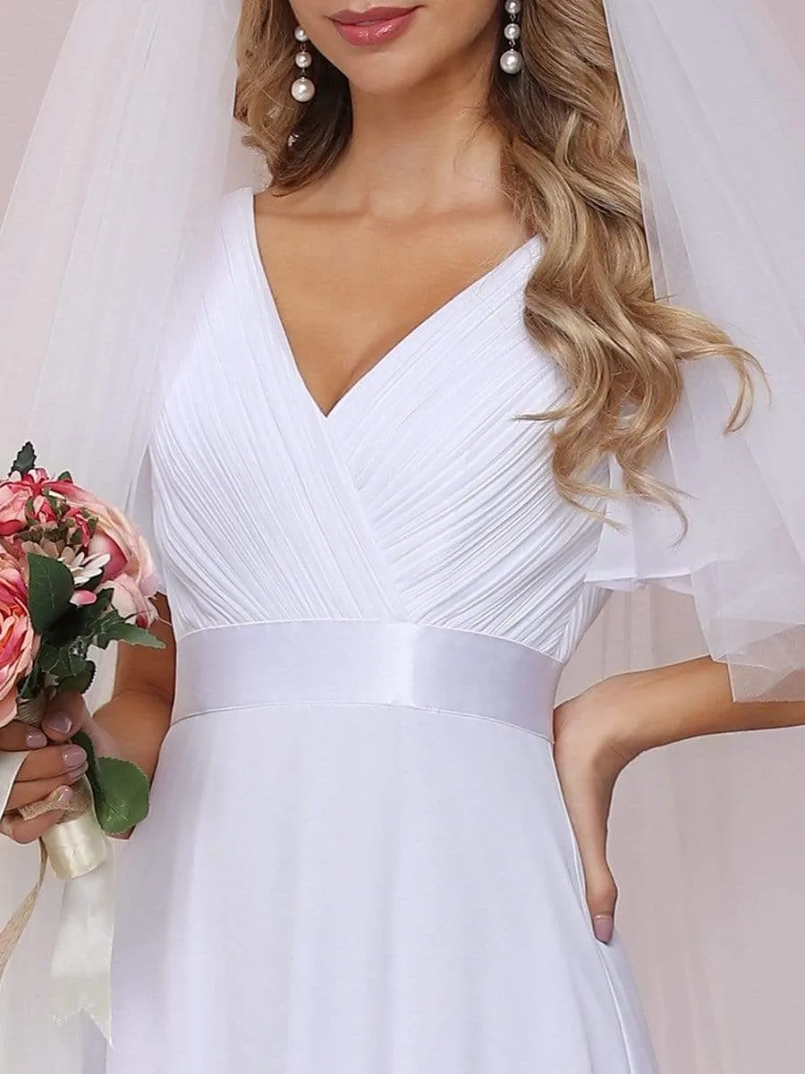 Minimalist Maxi Chiffon Beach Wedding Dress with Satin Belt