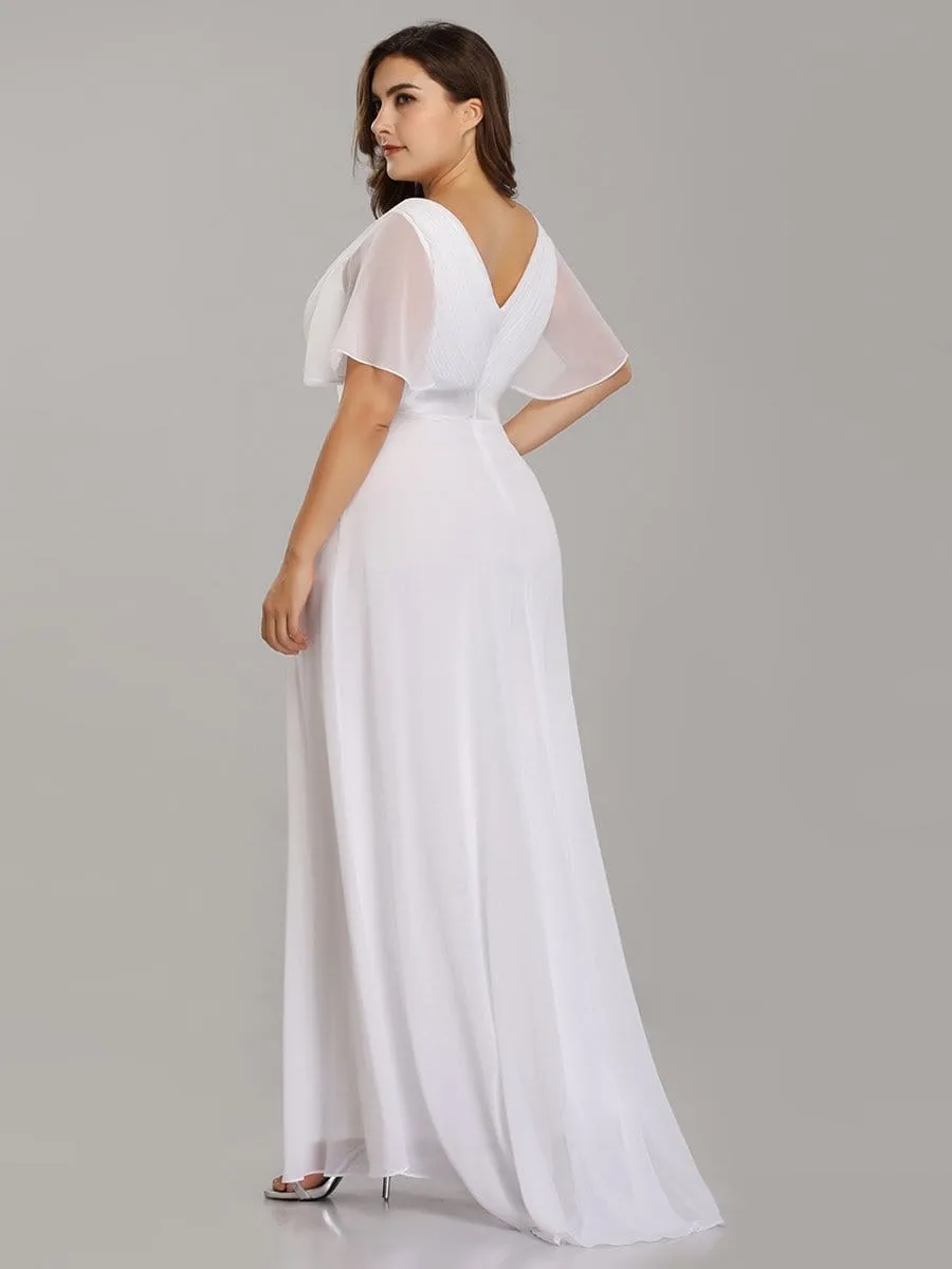 Minimalist Maxi Chiffon Beach Wedding Dress with Satin Belt