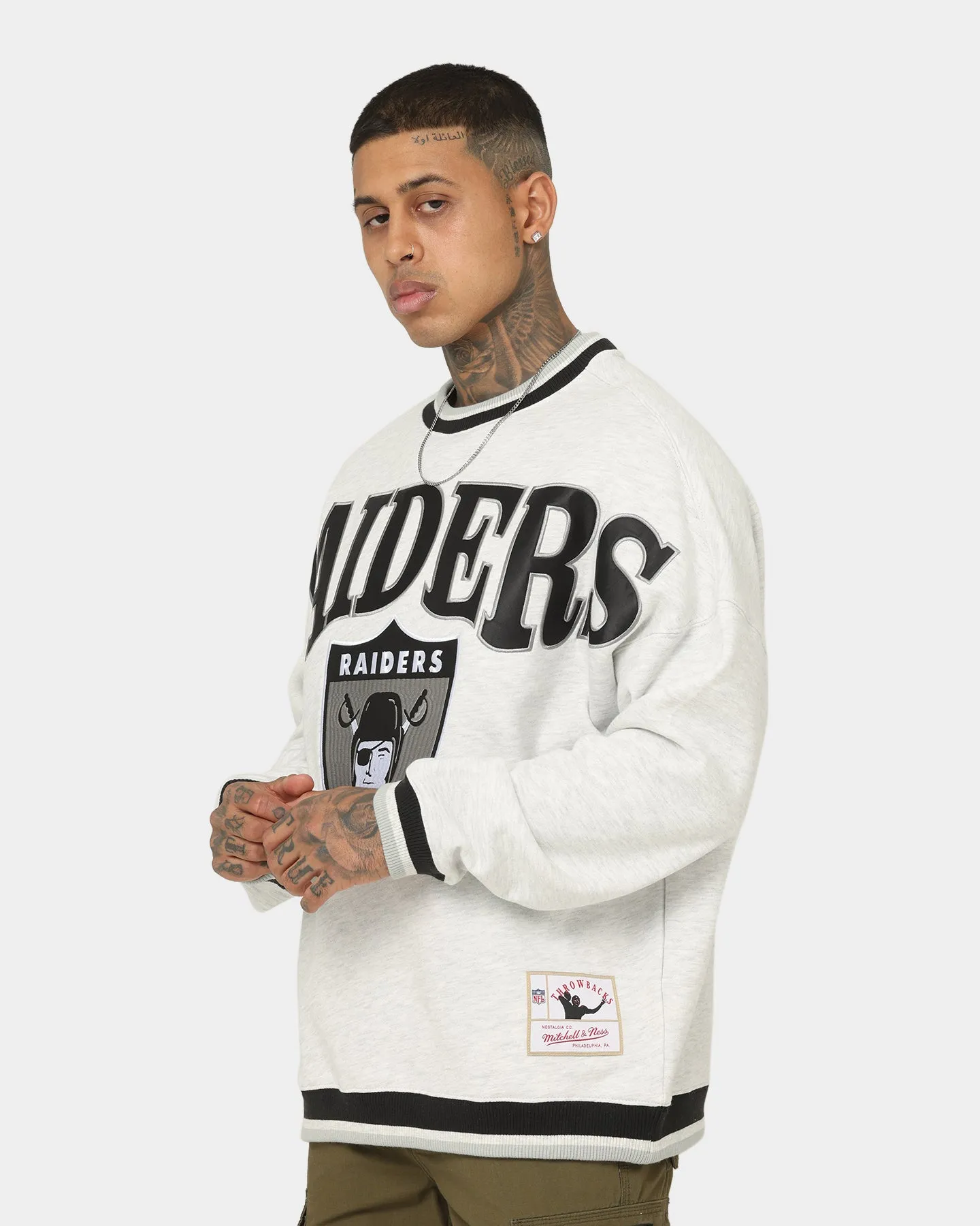 Mitchell & Ness Las Vegas Raiders Satin Infill Crewneck White Marle