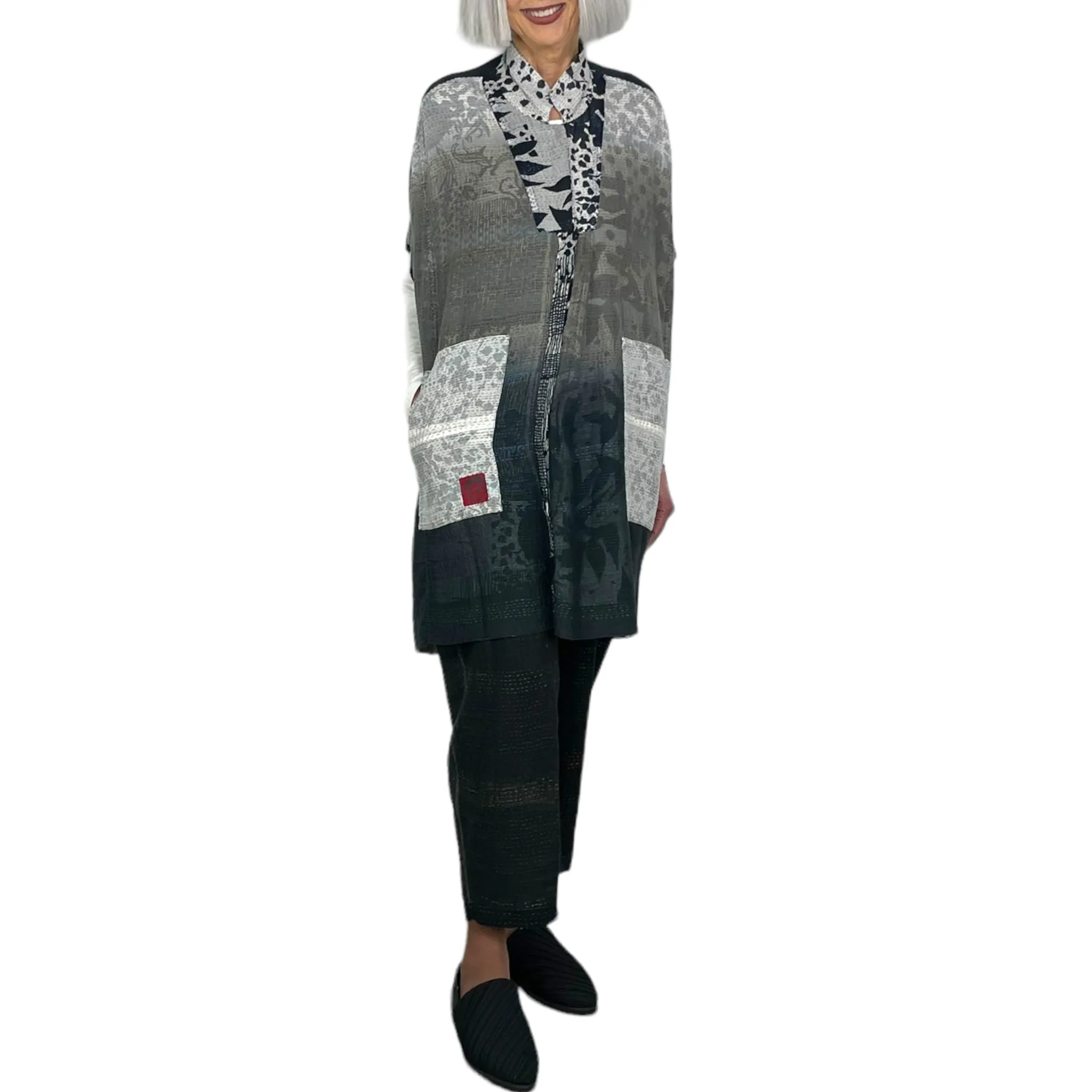 MONOTONE TWILIGHT PRINT SHIRT PONCHO