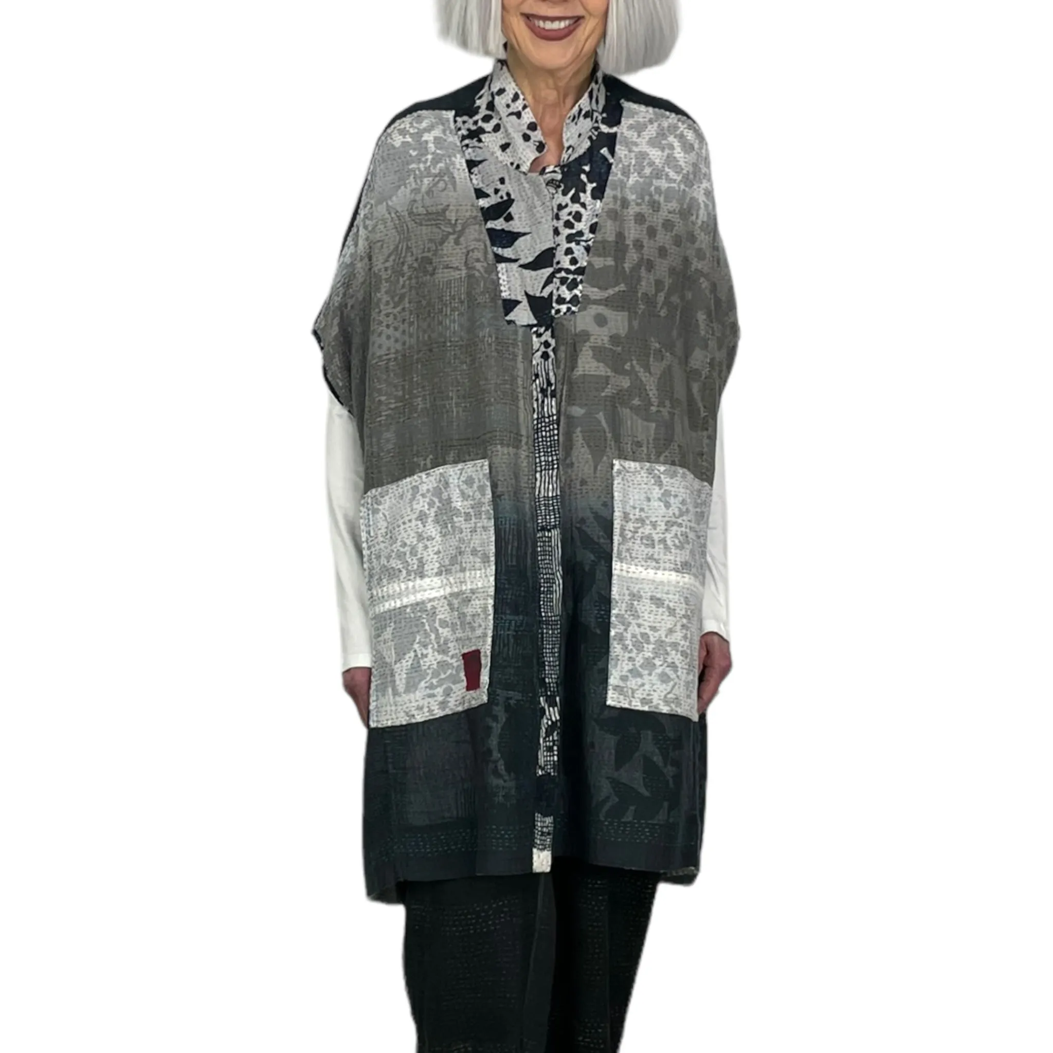 MONOTONE TWILIGHT PRINT SHIRT PONCHO