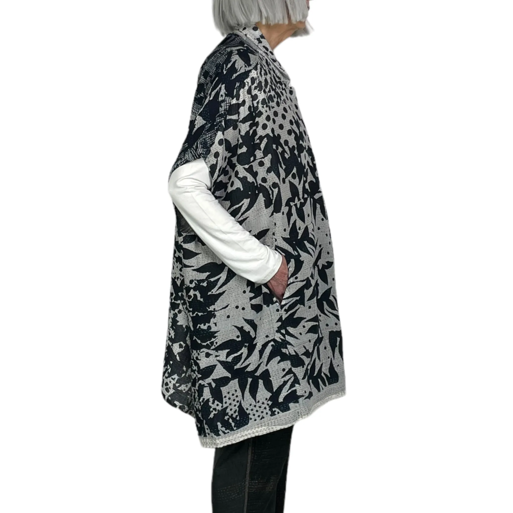 MONOTONE TWILIGHT PRINT SHIRT PONCHO