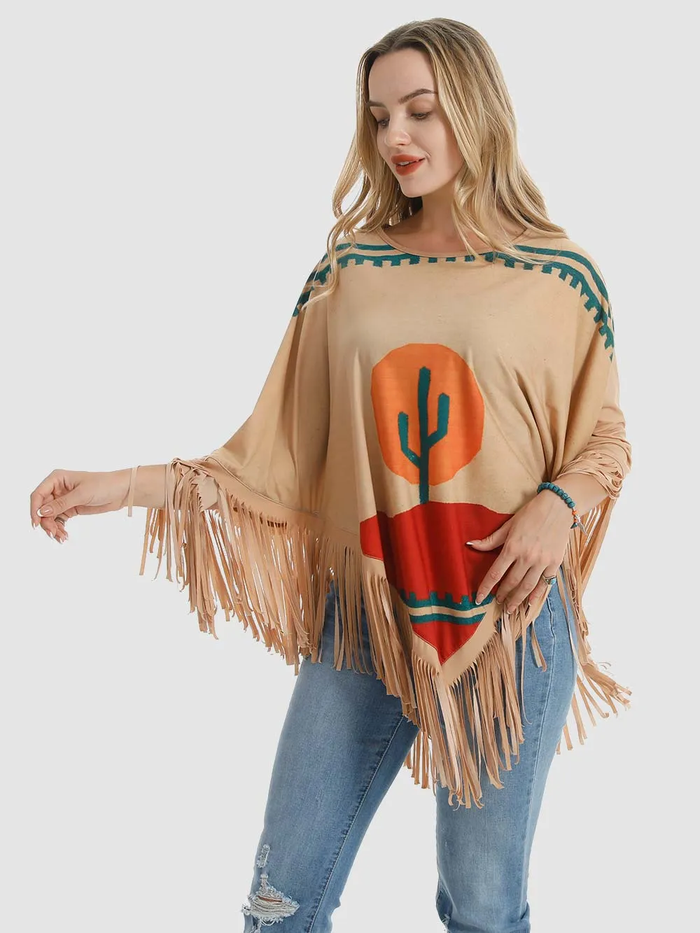 Montana West Cactus Fringe Poncho