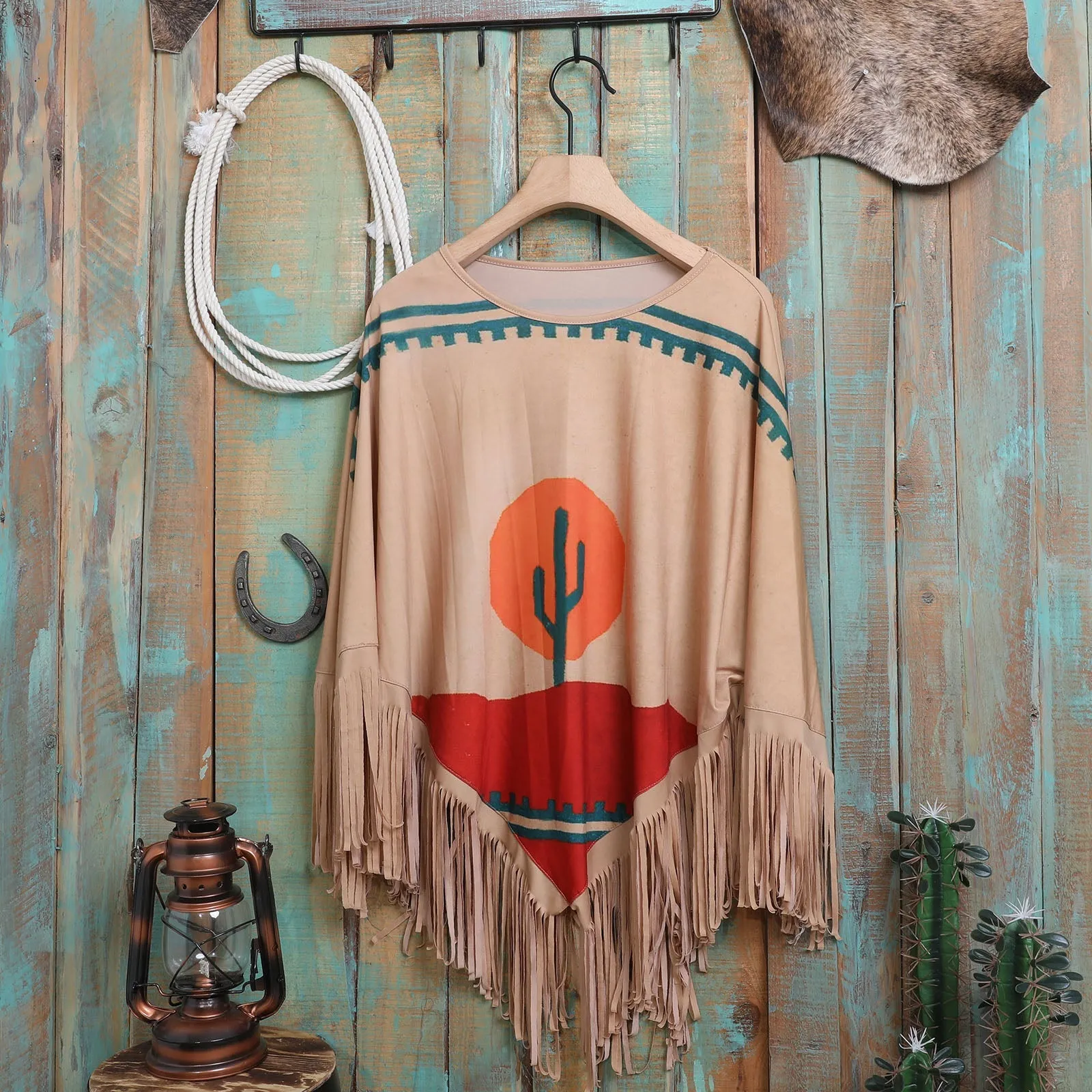 Montana West Cactus Fringe Poncho