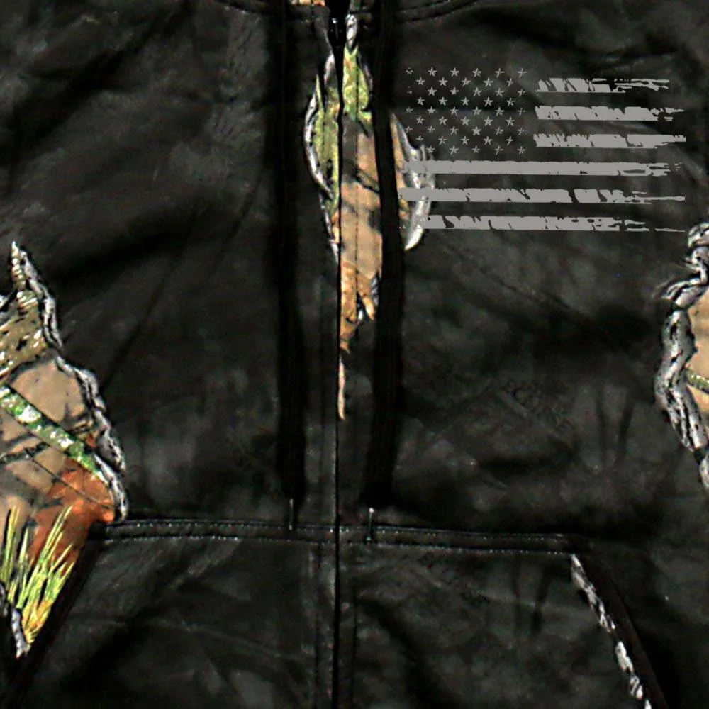 Mossy Oak and Hot Leathers GMZ4470 Mens Limited Edition Mashup Flag Eclipse Camo Zip Up Hoodie Sweatshirt