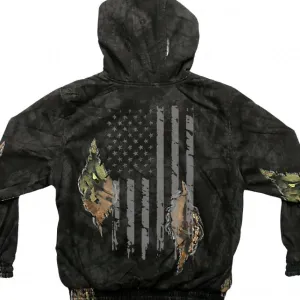 Mossy Oak and Hot Leathers GMZ4470 Mens Limited Edition Mashup Flag Eclipse Camo Zip Up Hoodie Sweatshirt