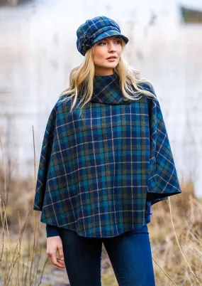 Mucros Poncho | Navy Green Check