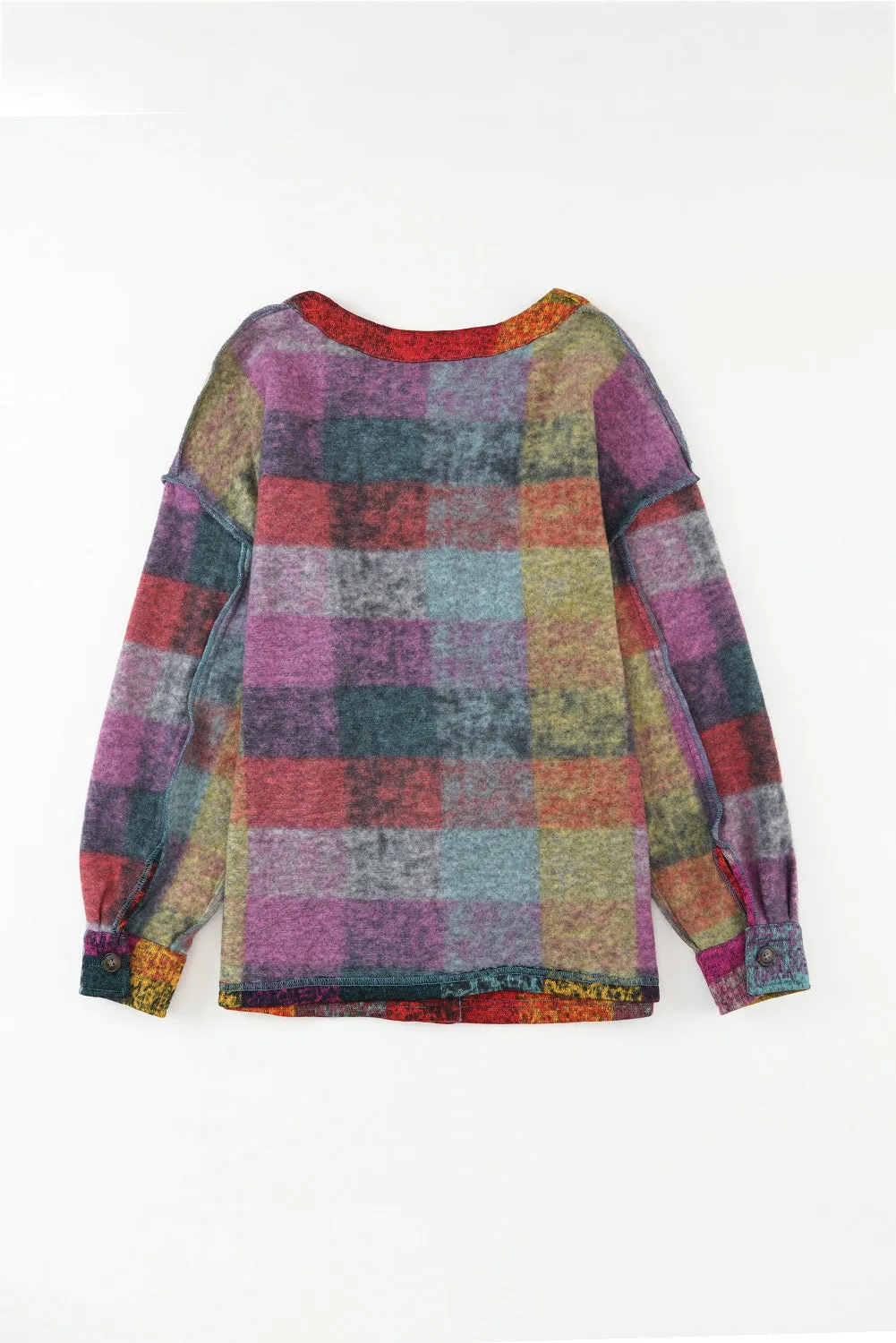 Multicolor Brushed Checked Tunic Buttoned Shacket