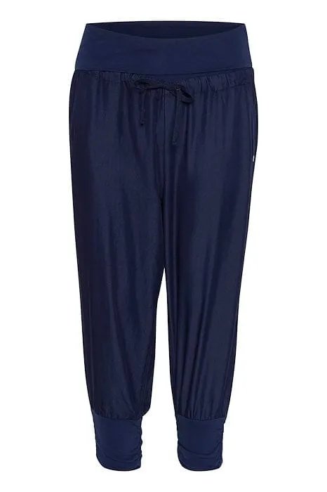 NAVY ELASTIC WAIST RUCHED LEG PANT