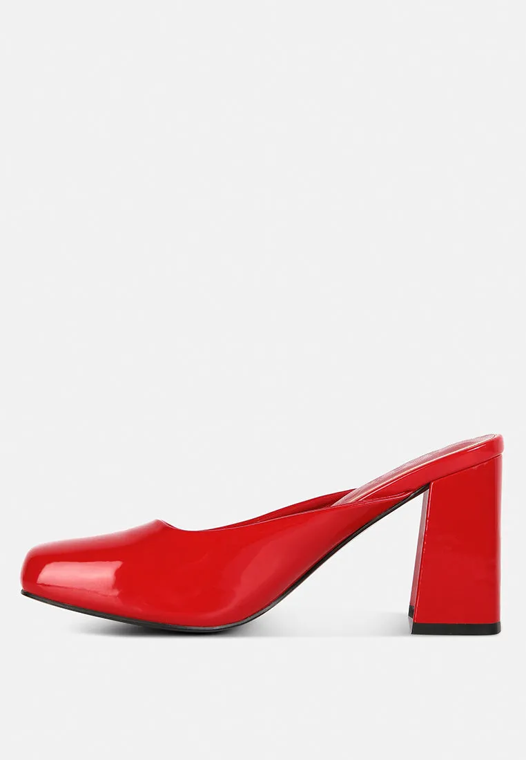 NEOPLAST Red Patent PU Block Heeled Mules