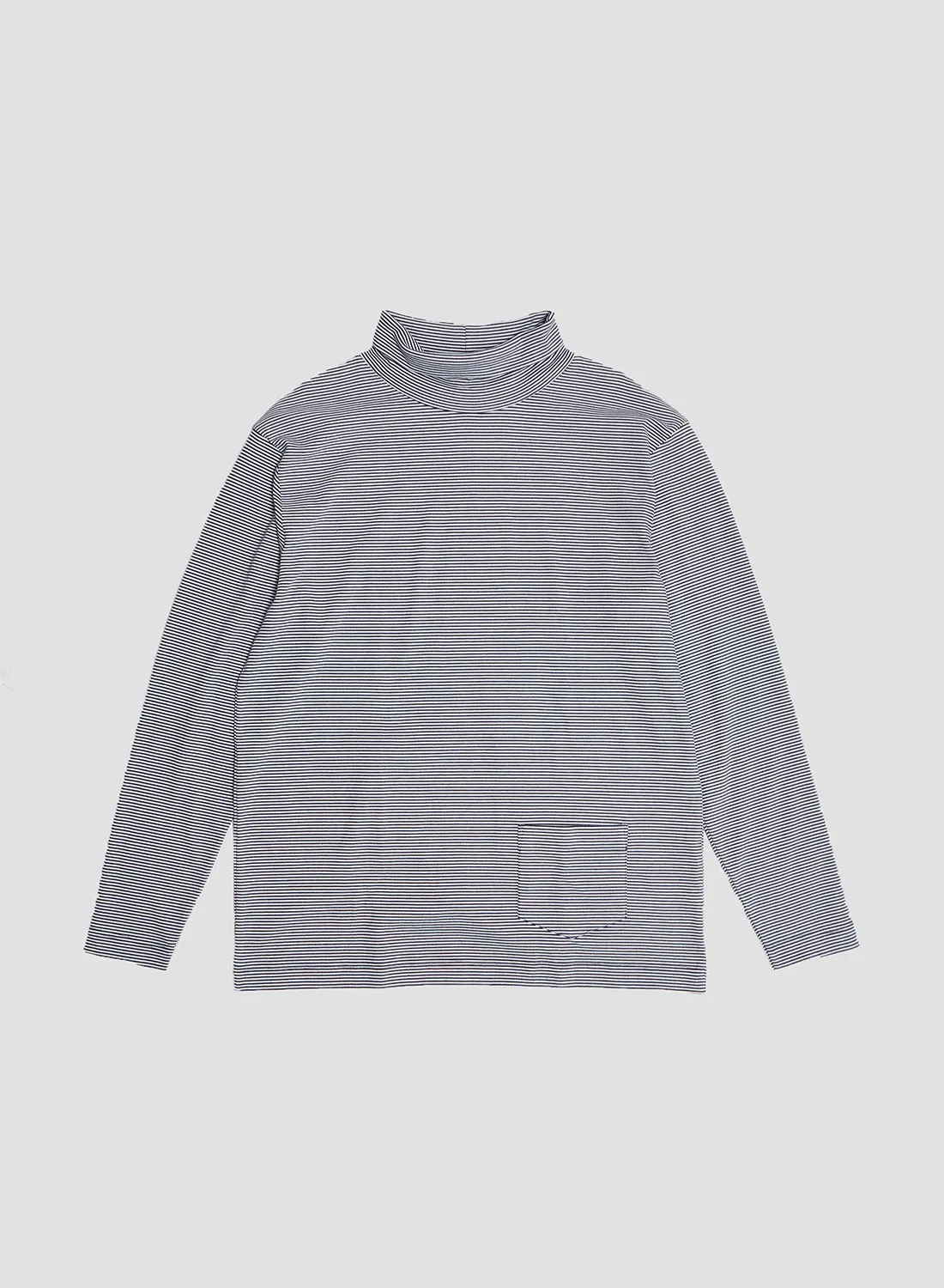 Nigel Cabourn x Sunspel Relaxed Heavyweight Supima Roll Neck in Navy/White Micro Stripe