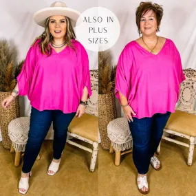 No Rules V Neck Poncho Top in Fuchsia Pink