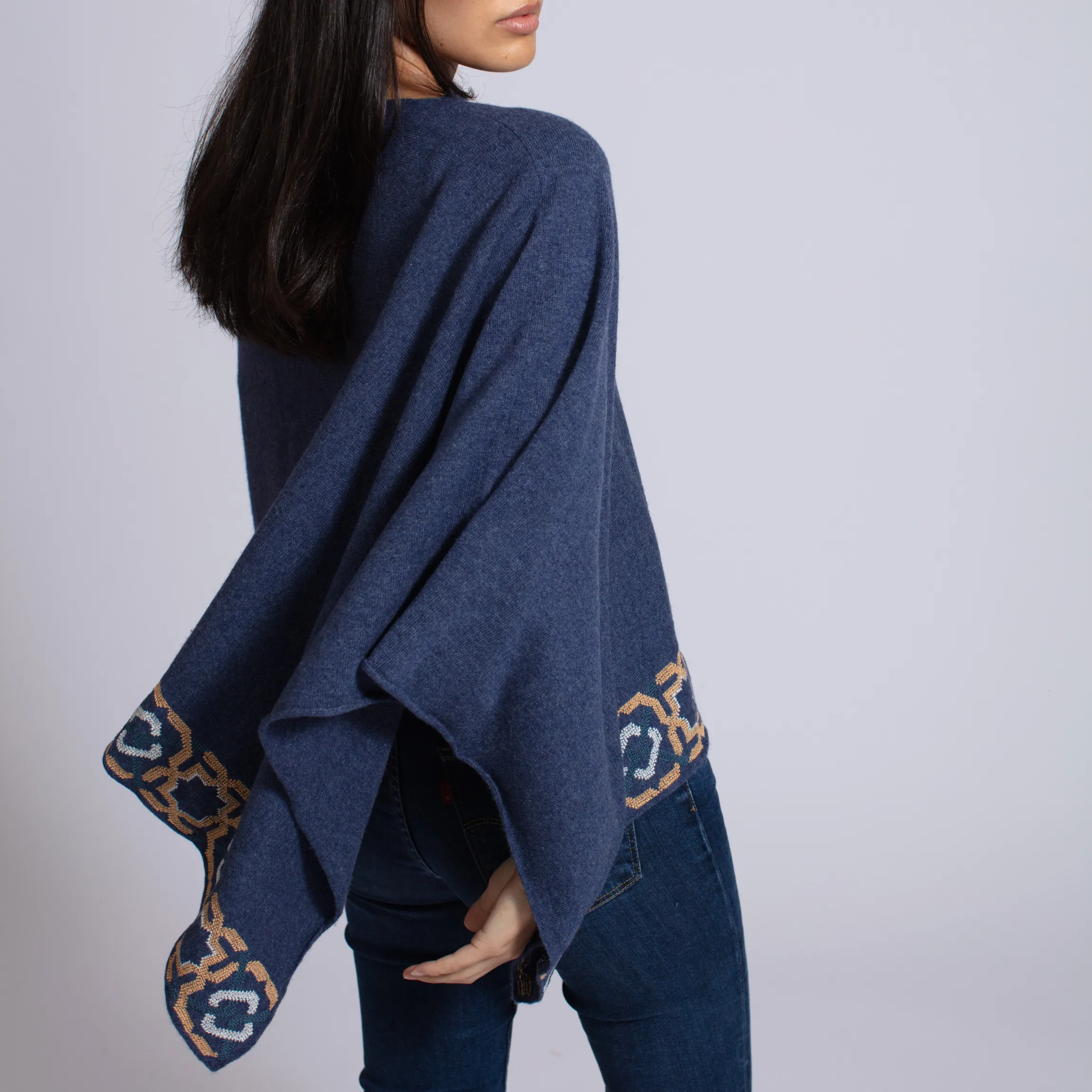 NOTTE BLUE CASHMERE PONCHO