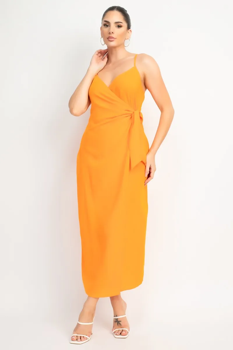 Orange Sweetheart Wrap-Tie Maxi Dress