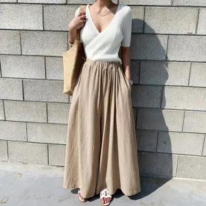 Oversized Wide Elegant Beige Shrinkage Daily Loose Comfortable Breathable Summer Pants