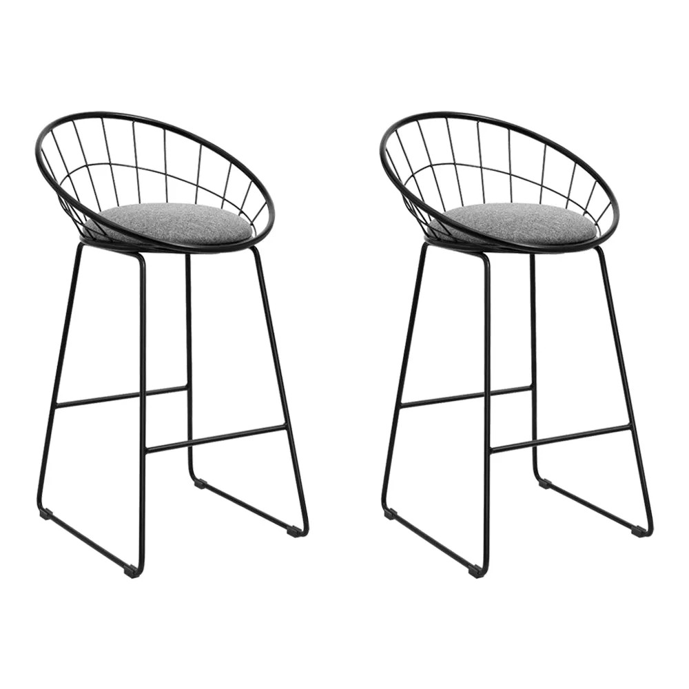 Padded Faux-Linen Bar Stools 65cm Steel Frame - Artiss