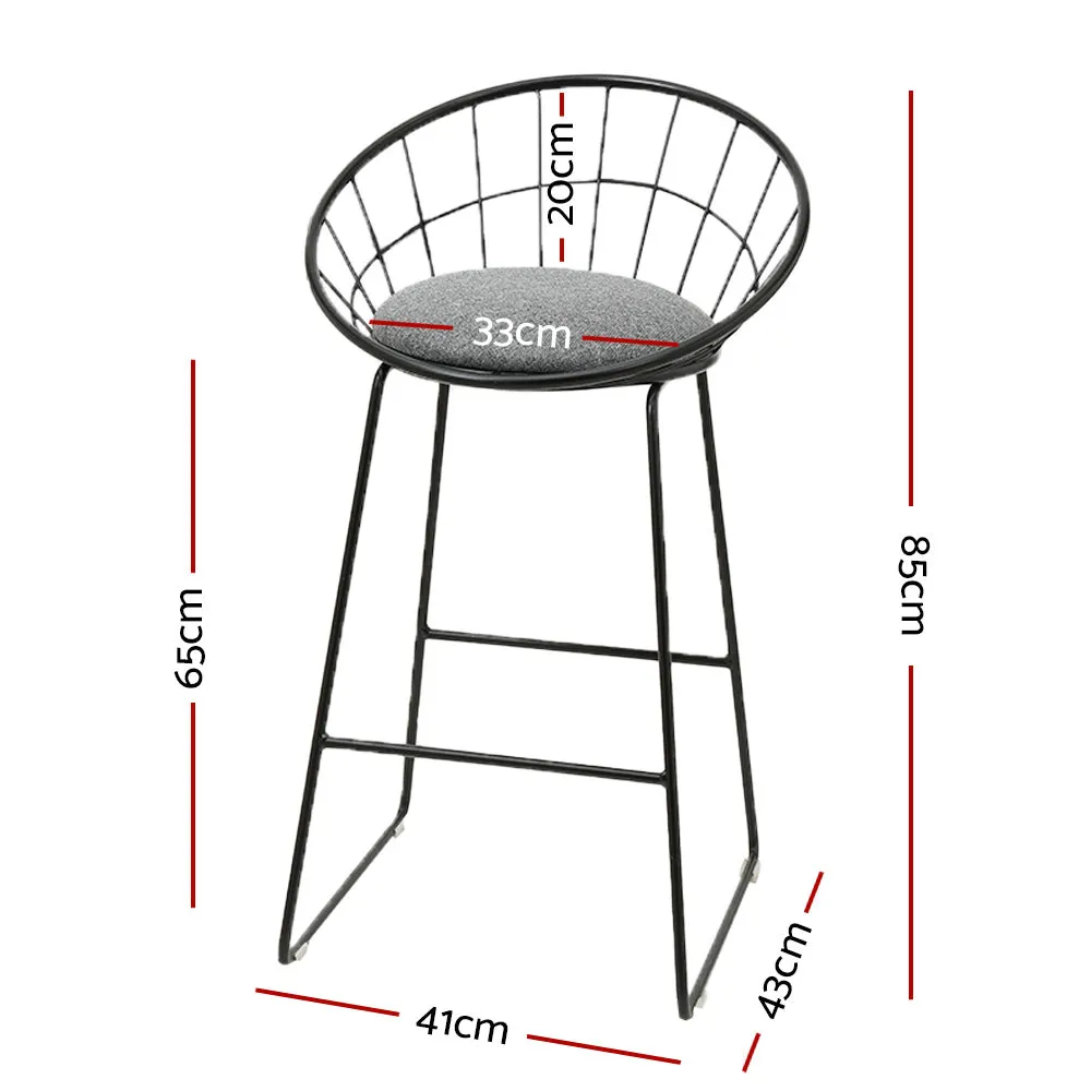 Padded Faux-Linen Bar Stools 65cm Steel Frame - Artiss