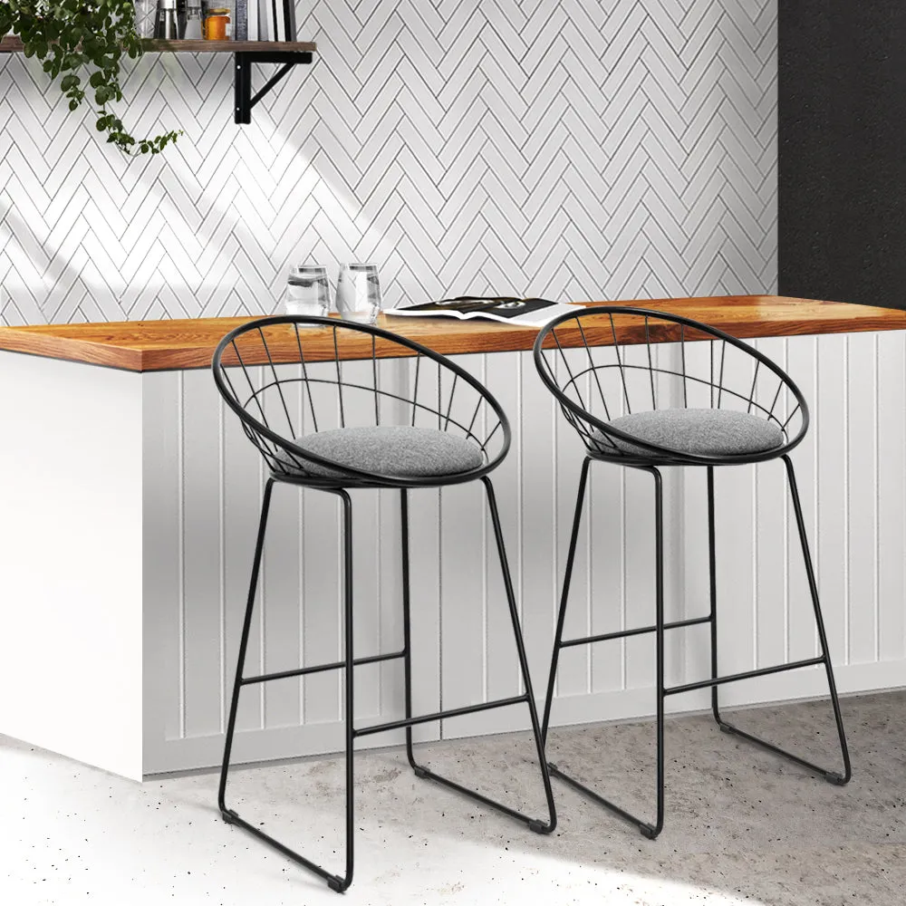 Padded Faux-Linen Bar Stools 65cm Steel Frame - Artiss