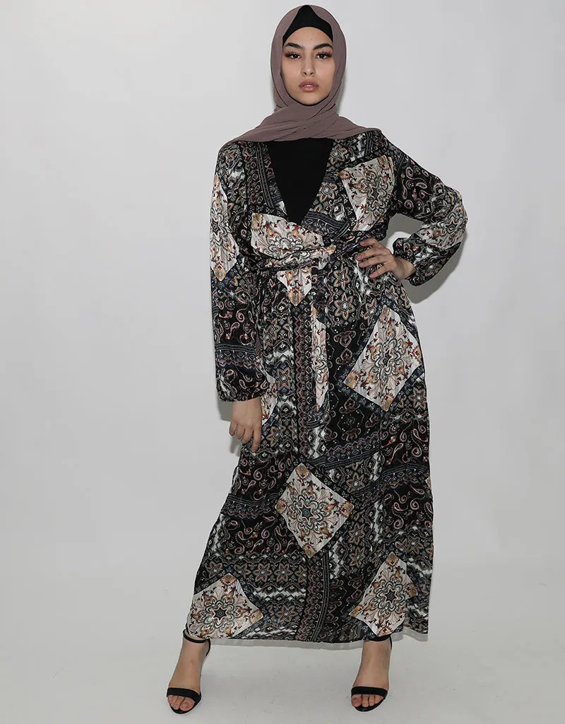 Paisley Box Print Satin Dress