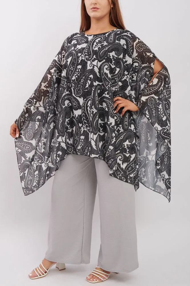 Paisley Print Asymmetric Hem Poncho