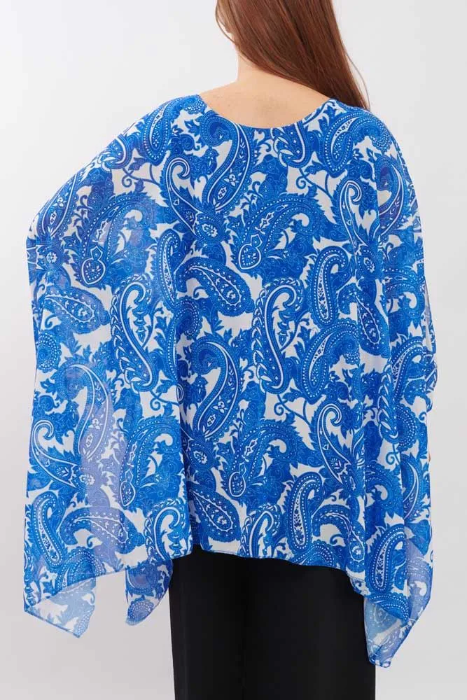 Paisley Print Asymmetric Hem Poncho