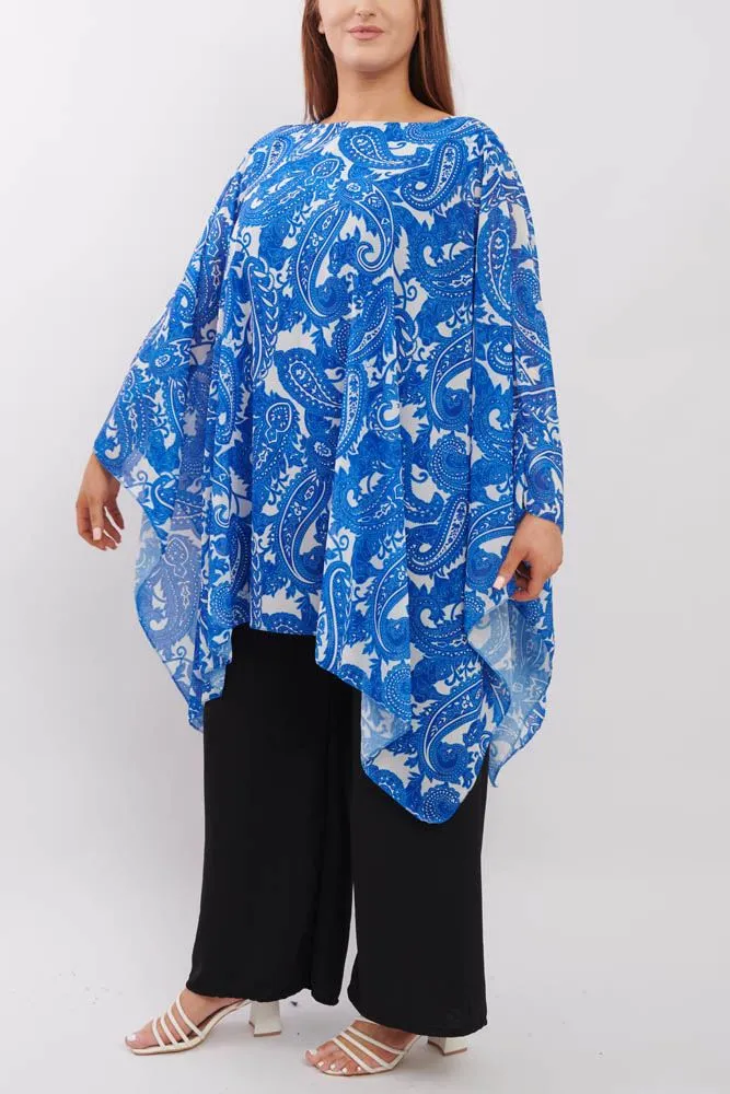 Paisley Print Asymmetric Hem Poncho