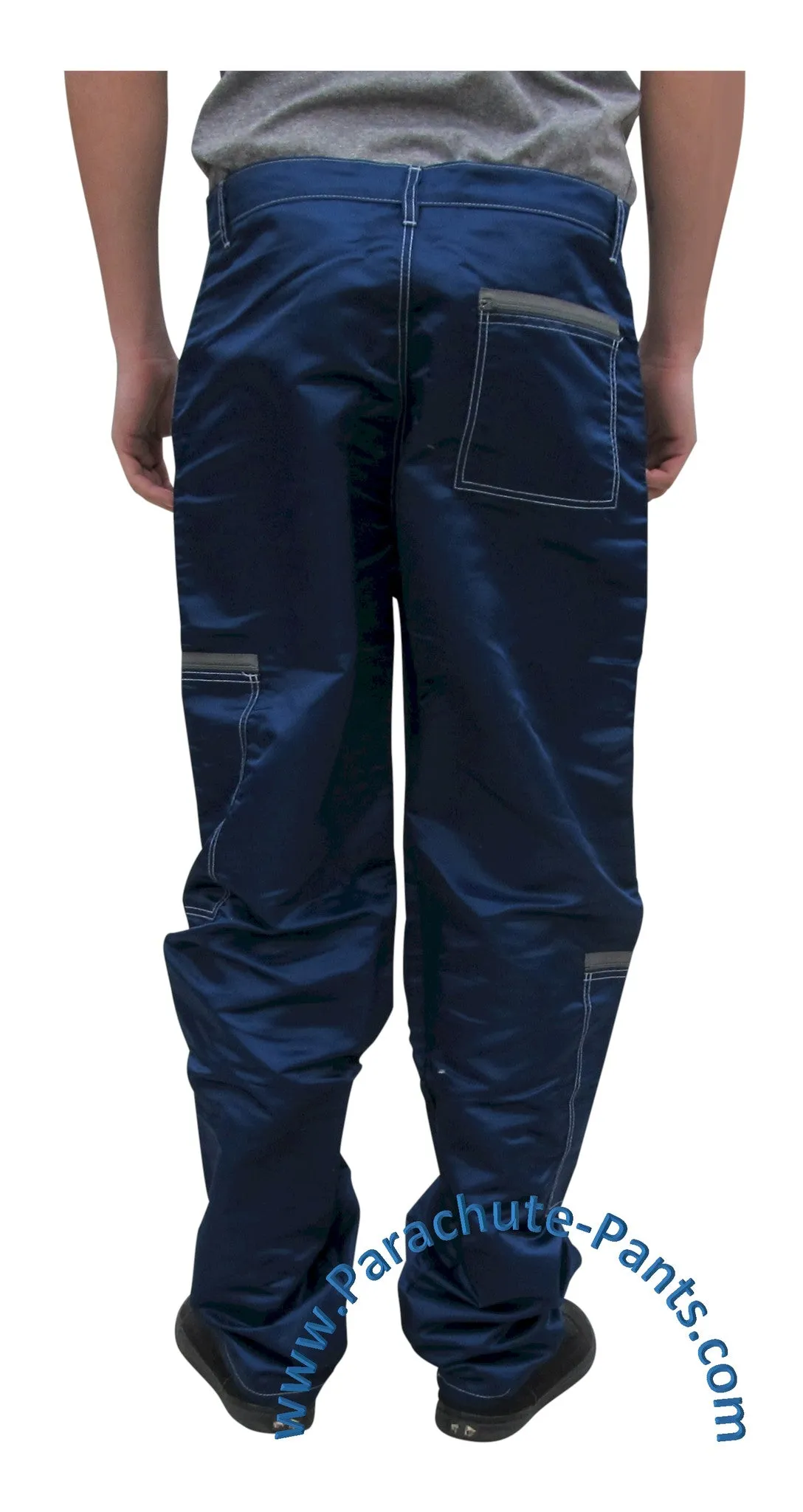 Panno D'Or Dark Blue Nylon Parachute Pants with Grey Zippers