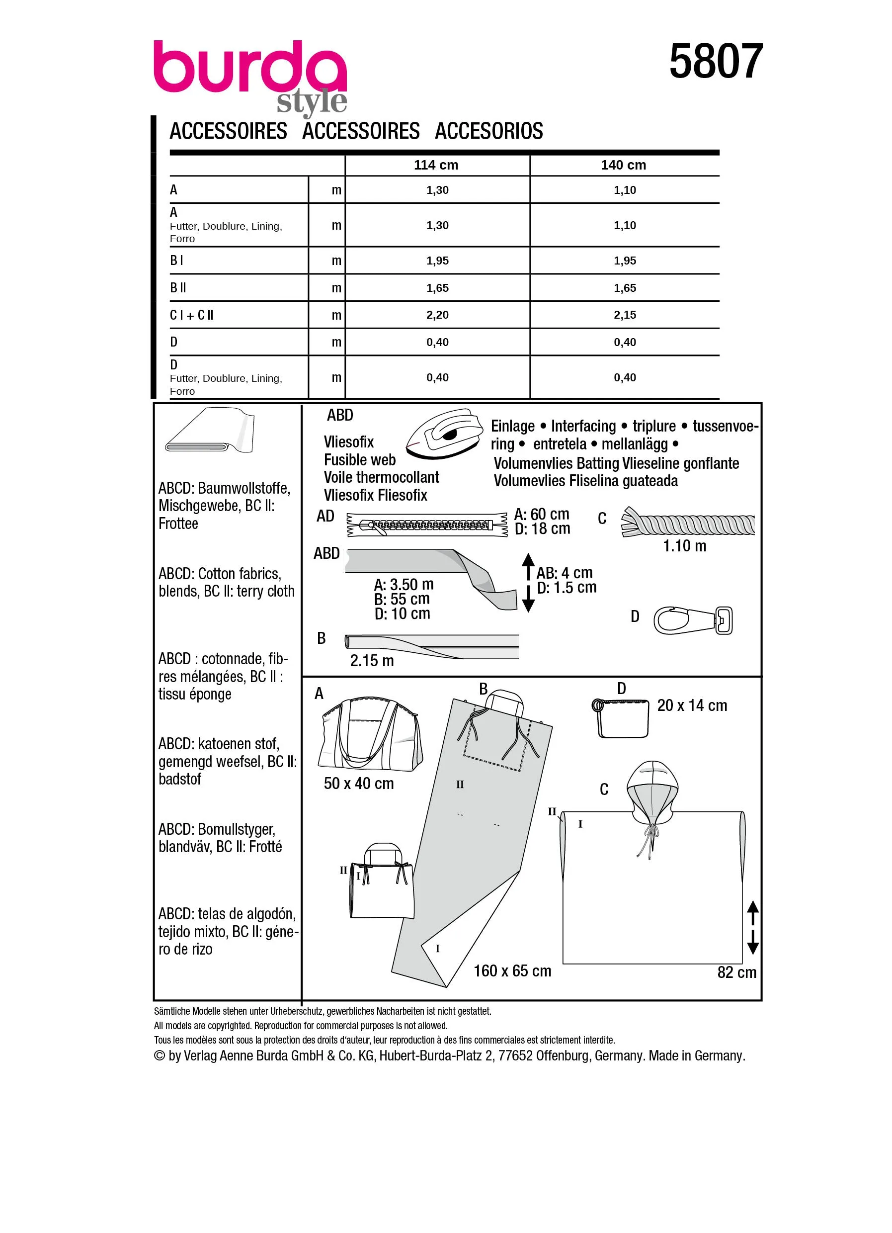 Patron Burda n°5807 : Accessoires