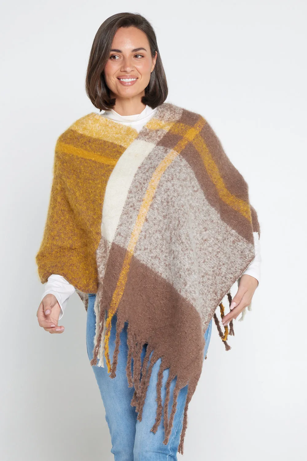 Payton Super Soft Poncho - Brown/Yellow